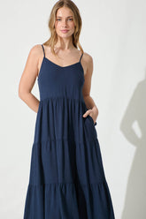 Navy Linen Blend Midi Dress for a Perfect Summer Look